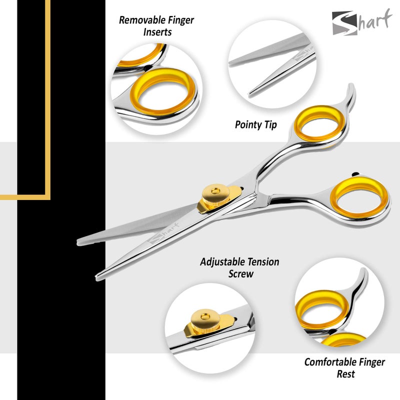 SHARF Professional 5.75â€ Straight Barber Scissors: Sharp 440c Japanese Stainless Steel Hair Cutting Shears For Men & Women| Gold Touch Series Trimming Scissors w/Easy Grip Handles - Image 3